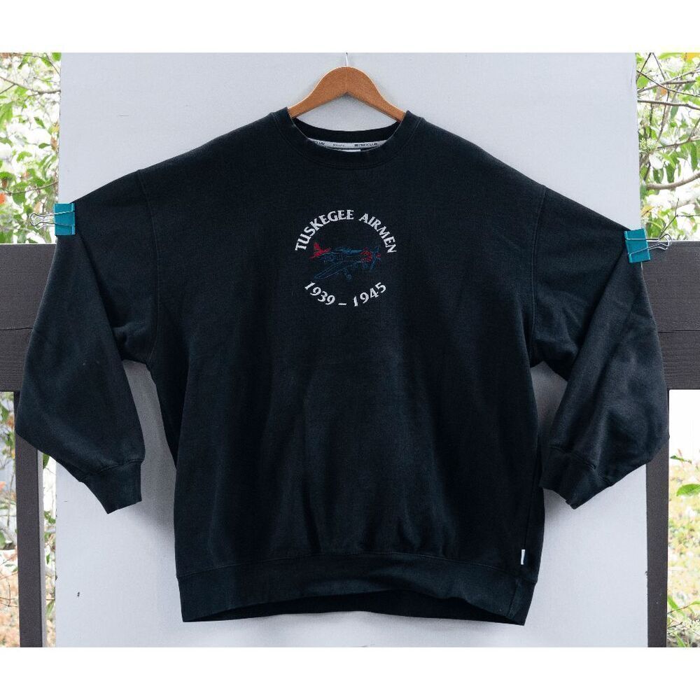 Vintage ProClub‎ Tuskegee Airmen Embroidered Heavyweight Sweater Black 2XL
